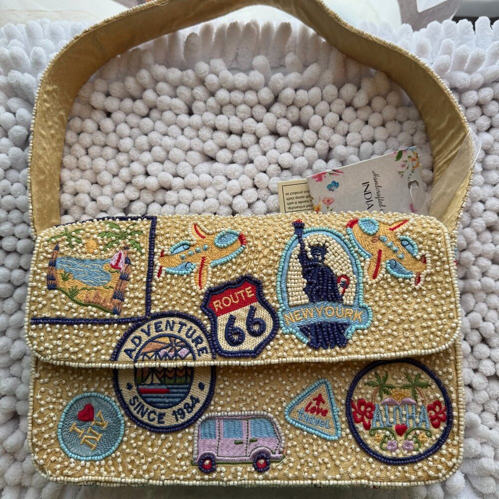 TJ MAXX VIRAL BEADED TRAVEL PASSPORT STAMP SHOULDER BAG NWT